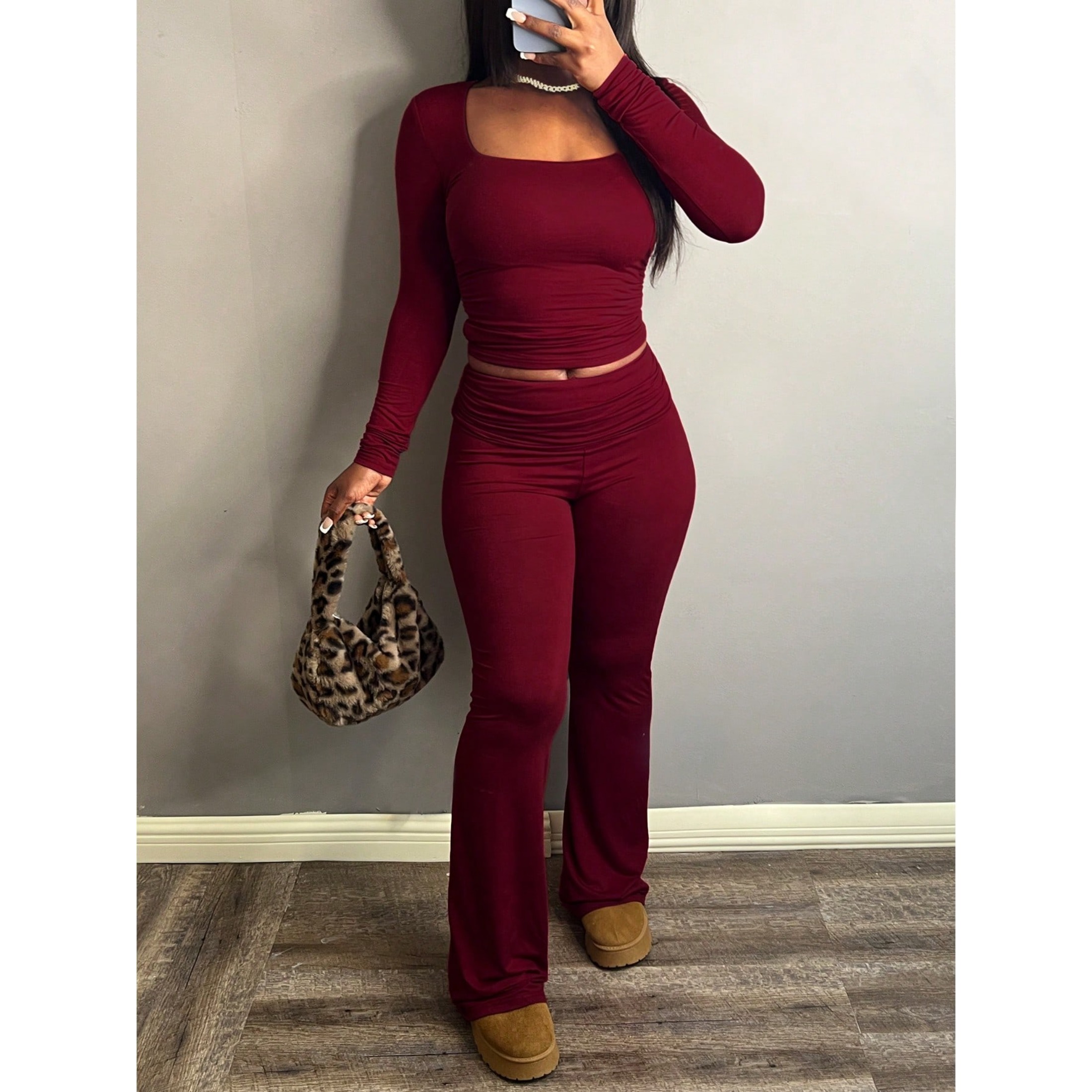 Checker Long Sleeve Top and Pants Lounge Set