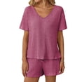 thumbnail image 1 of Women's 2 Piece Lounge Set V Neck Short Sleeve Tops Drawstring Elastic Waist Shorts Comfy Casual Home Wear (XL, Hot Pink), 1 of 5