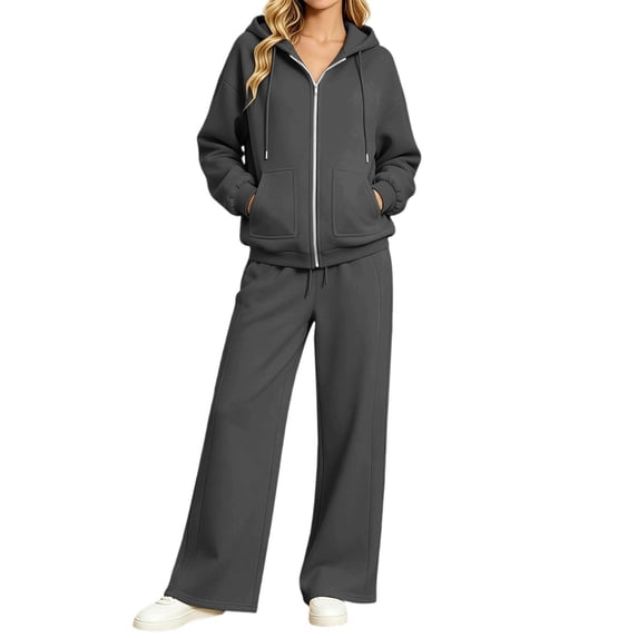 Women's 2 Piece Lounge Set Zip Up Hoodie and Wide Leg Sweatpants, Relaxed Casual Fall Travel Outfit with Front Pockets Matching Tracksuit Sweatsuit Set, 3XL