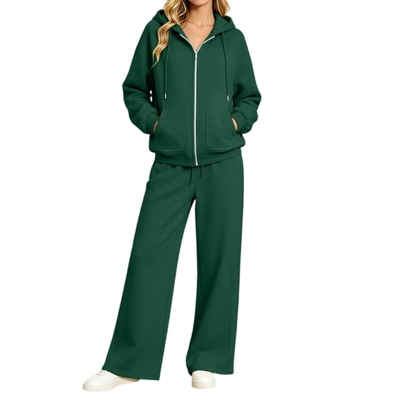 Women's 2 Piece Lounge Set Zip Up Hoodie and Wide Leg Sweatpants, Relaxed Casual Fall Travel Outfit with Front Pockets Matching Tracksuit Sweatsuit Set, S