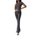 thumbnail image 1 of Women's 2-Piece Lounge Set with Ruched Short Sleeve Top and High-Waist Wide Leg Pants Dark Gray XS, 1 of 10