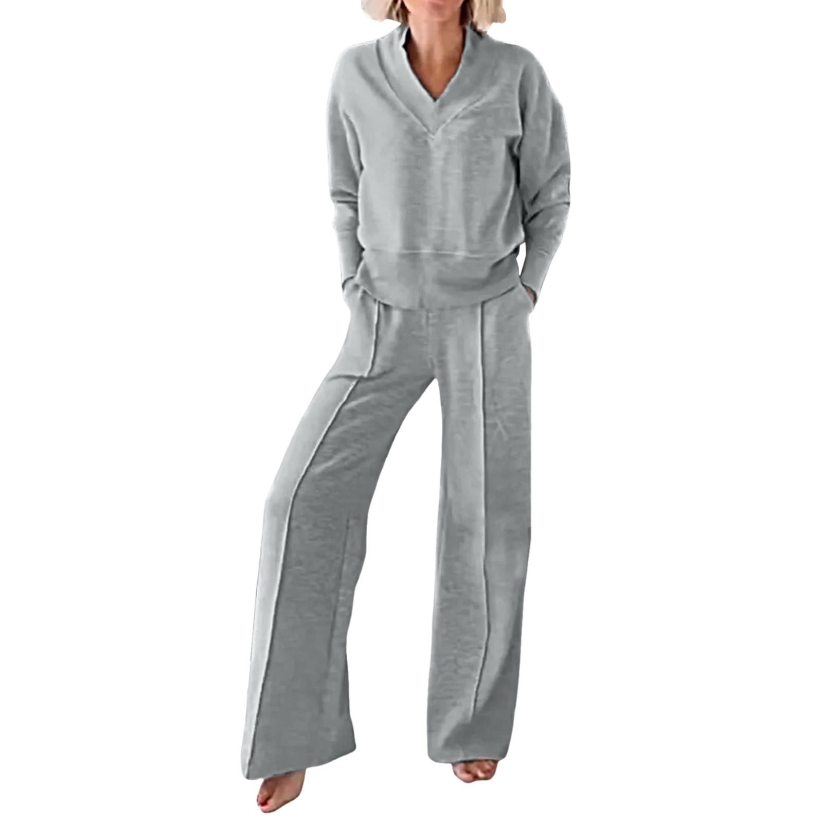Ensemble Pantalon 2 Pièces Femme – Loungewear Décontracté, Haut Manches Longues + Jogging | Tenue Sport Confort Automne Hiver