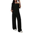 thumbnail image 1 of Women's 2 Piece Lounge Sets Off Shoulder Oversized Short Sleeve Tops Casual Wide Leg Pant Set, 1 of 8