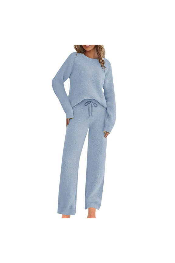 Women's 2 Piece Lounge Sets Soft Fuzzy Fleece Cozy Sweatsuits Comfort Casual Fall Winter Travel Pajamas Outfits