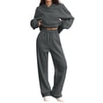 thumbnail image 1 of Women's 2 Piece Lounge Sweatsuit Set Long Sleeve Hoodie Baggy Wide Leg Sweatpants Outfit Dark Gray 2XL, 1 of 7