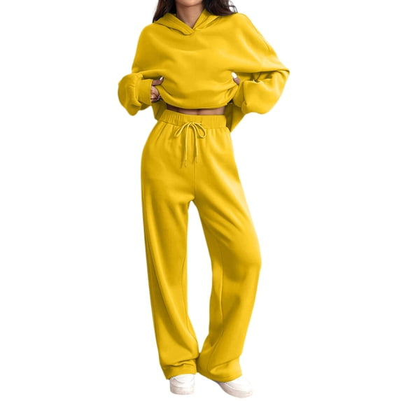Women's 2 Piece Lounge Sweatsuit Set Long Sleeve Hoodie Baggy Wide Leg Sweatpants Outfit Orange S