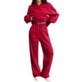 thumbnail image 1 of Women's 2 Piece Lounge Sweatsuit Set Long Sleeve Hoodie Baggy Wide Leg Sweatpants Outfit Red S, 1 of 7