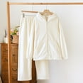thumbnail image 1 of Women's 2 Piece Loungewear Sets Full Zip up Hoodies Coat Wide Leg Pants Tracksuit Winter Warm Outfits Homewear Suits White L, 1 of 3