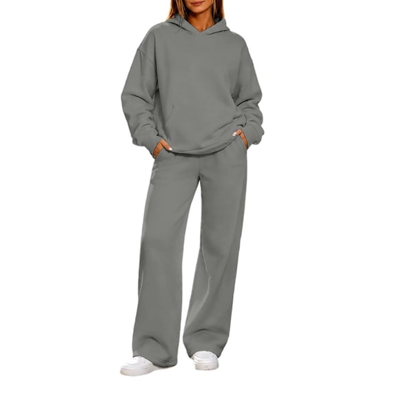 Women's 2 Piece Matching Hooded Lounge Set Sweatsuits | Boho Lounge Sets for Women , Airport Travel Outfits, Comfy Athleisure Fall Winter Clothes, Wide Leg Palazzo Pants, Dark Gray, M