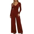 thumbnail image 1 of Women's 2 Piece Matching Leisure Set pant suits for women Long Sleeve Side Ruching Top Wide Leg Drawstring Pants Set with Pockets (Red,XS), 1 of 4