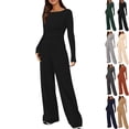 thumbnail image 1 of Women's 2 Piece Matching Lounge Set Long Sleeve Slim and Elastic Top Wide Leg Pants Casual Sweatsuit Fall Outfits Long Sleeve Wide Leg Drawstring Tracksuits Casual Lounge Set Matching Sets, 1 of 9