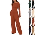 thumbnail image 1 of Women's 2 Piece Matching Lounge Set Long Sleeve Slim and Elastic Top Wide Leg Pants Casual Sweatsuit Fall Outfits Long Sleeve Wide Leg Drawstring Tracksuits Casual Lounge Set Matching Sets, 1 of 9