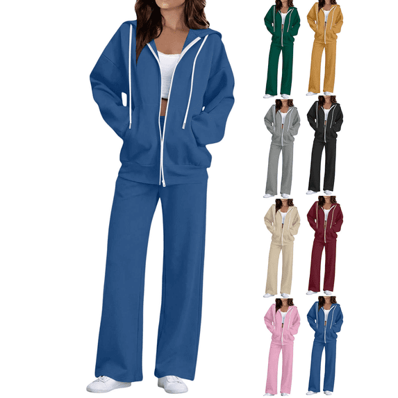 Women's 2 Piece Matching Lounge Set Sweatsuits Full Zip Hoodie Sweatshirt Wide Leg Sweatpants Fall Tracksuit Winter Outfits