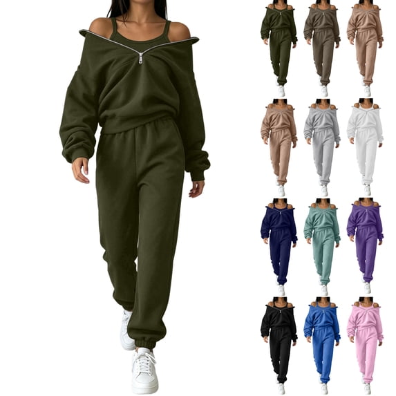 Women's 2 Piece Matching Lounge Set Sweatsuits,Half Zip Stand Collar Sweatshirt and Jogger Pants,Casual Lounge Wear Tracksuit with Pockets
