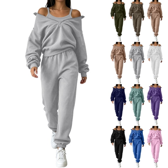 Women's 2 Piece Matching Lounge Set Sweatsuits,Half Zip Stand Collar Sweatshirt and Jogger Pants,Casual Lounge Wear Tracksuit with Pockets