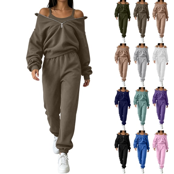 Women's 2 Piece Matching Lounge Set Sweatsuits,Half Zip Stand Collar Sweatshirt and Jogger Pants,Casual Lounge Wear Tracksuit with Pockets