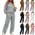 thumbnail image 1 of Women's 2 Piece Matching Lounge Set Sweatsuits,Long sleeves Hoodie and High Waist Wide Leg Sweatpants,with Pockets,Solid Color Casual Tracksuit Loungewear Sets, 1 of 6
