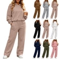 thumbnail image 1 of Women's 2 Piece Matching Lounge Set Sweatsuits,Long sleeves Hoodie and High Waist Wide Leg Sweatpants,with Pockets,Solid Color Casual Tracksuit Loungewear Sets, 1 of 6