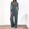 thumbnail image 1 of Women's 2 Piece Matching Lounge Sets,2026 Fall Casual Outfits,Airport Travel Outfit,Athleisure Workout Set,Fall Fashion Staple,Long Sleeve Ruched Top & Drawstring Wide Leg Pants Sets Dark Gray, 1 of 8