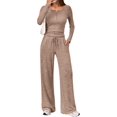 thumbnail image 1 of Women's 2 Piece Matching Lounge Sets Fall Fashion Outfits Henley Neck Sweater Top Wide Leg Pants Sweat Suits, 1 of 12