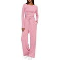 thumbnail image 1 of Women's 2 Piece Matching Loungewear Set Long Sleeve Cropped Tops Wide Leg Pants Casual Sweatsuit New Women's Casual 2 Piece Outfits Pinky S, 1 of 9