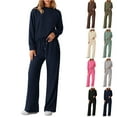 thumbnail image 1 of Women's 2 Piece Matching Sets Long Sleeve Crewneck Top Wide Leg Pants Lounge Outfits Sweatsuits Pink L, 1 of 5
