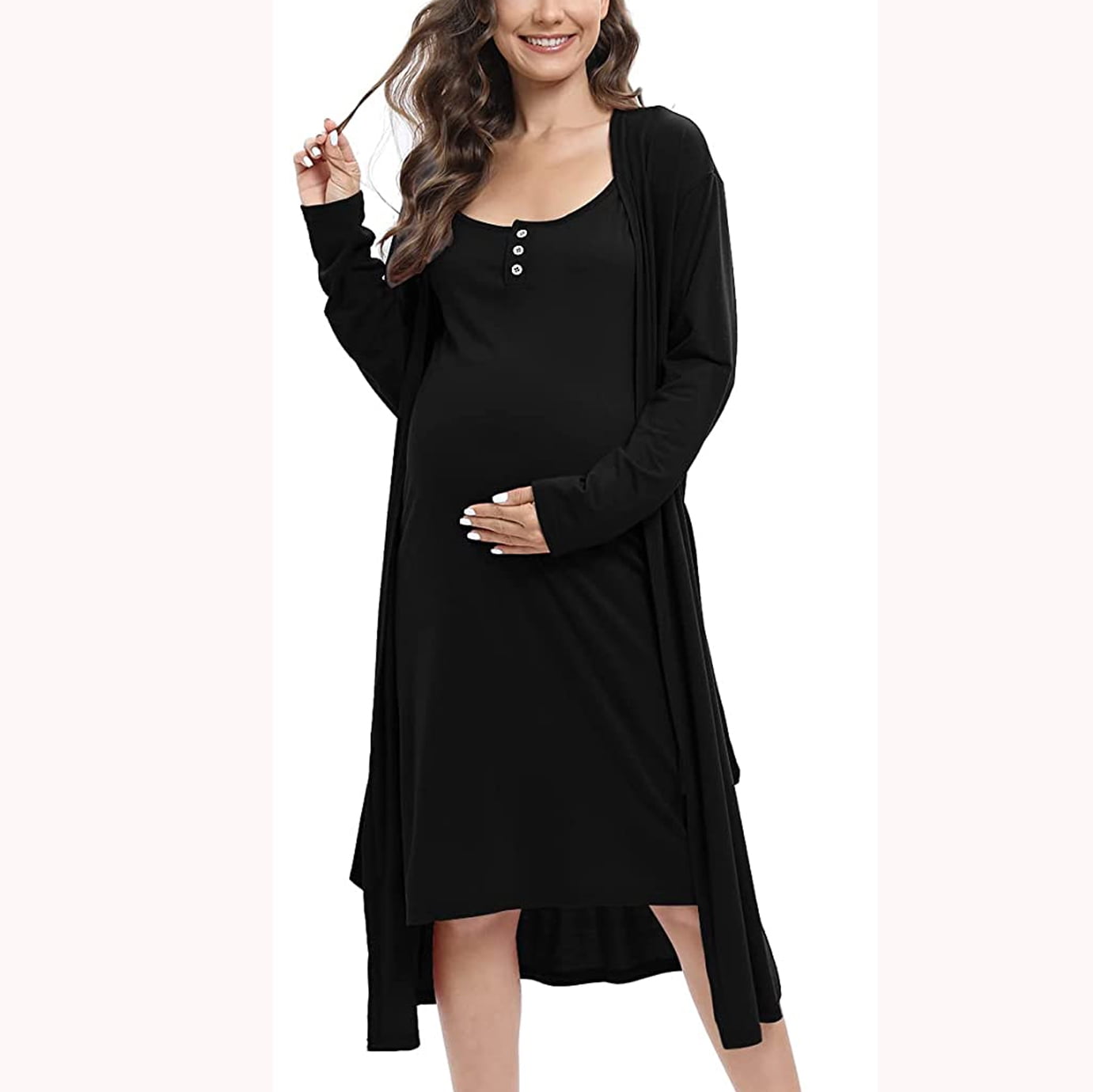 Women's 2 Piece Maternity Nursing Nightgown Robe Set Button Down
