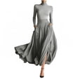 thumbnail image 1 of Women's 2-Piece Maxi Dress Set Turtleneck Long Sleeve Slim Knit Top with Smocked Waist Pleated Flowy Long Skirt, 1 of 7