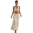 thumbnail image 1 of Women’s 2 Piece Maxi Skirt Set, Sleeveless Halter Strap Crop Top and Tiered Maxi Skirt, Solid Color Outfit for Vacation and Going Out, 1 of 8