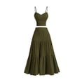 thumbnail image 1 of Women's 2 Piece Maxi Skirt Sets Crop Top Ruffle Hem Flowy Midi Skirt Vacation Going Out Outfits Green S, 1 of 8