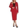 thumbnail image 1 of Women's 2 Piece Midi Skirt Sets Business Casual Outfits Long Sleeve Cardigan Matching Dressy Suits Red S, 1 of 6