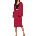 thumbnail image 1 of Women's 2 Piece Midi Skirt Sets Solid Color Business Casual Outfits Long Sleeve Cardigan Matching Dressy Suits, 1 of 7