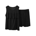 thumbnail image 1 of Women's 2 Piece Modal Loungewear Set Tiered Ruffle Sleeveless Top with High Waist Shorts Soft Breathable Outfit for Summer Black L(L), 1 of 5