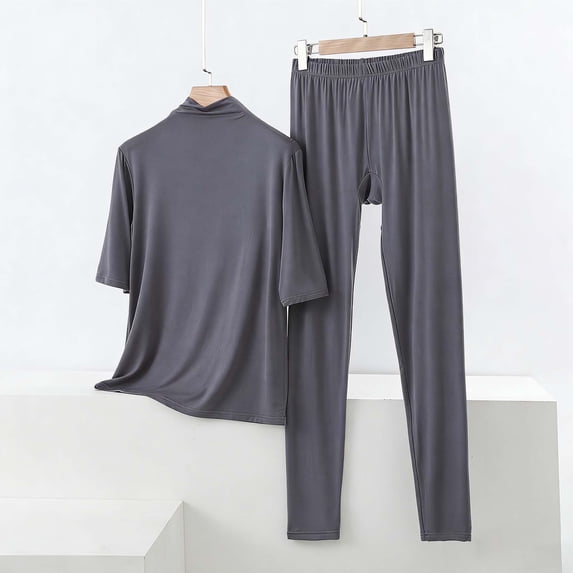 Women's 2 Piece Outfit Casual Mock Turtleneck Short Sleeve Tops and High Waisted Pants Soft Comfy Pajamas Set New Summer Outfits for Women Gray XL