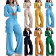 thumbnail image 1 of Women's 2 Piece Outfit Long Sleeve Button Down Cardigan, Loose Wide Leg Cargo Pants with Pockets, Tracksuit Set, Soft Polyester, Casual, Work, Travel, Lounge, Daily | TruBelle,Gold S, 1 of 9