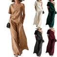thumbnail image 1 of Women's 2 Piece Outfit One Shoulder Top and High Waist Wide Leg Pants Set, Textured Washed Crinkle Lounge Set, Casual Boho Flowy Matching Set for Summer Wine XXL, 1 of 6
