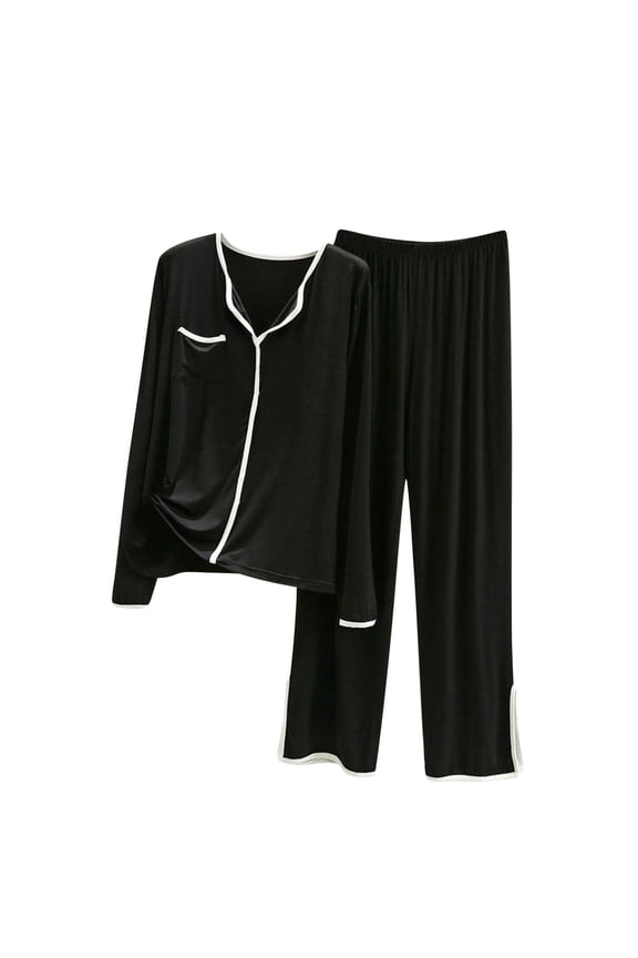 Women's 2 Piece Outfit Pullover Top and Wide Leg Slid Slit Pants Lounge Matching Sleepwear Tracksuit Set