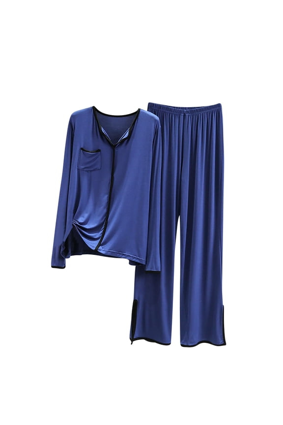 Women's 2 Piece Outfit Pullover Top and Wide Leg Slid Slit Pants Lounge Matching Sleepwear Tracksuit Set