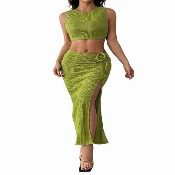 Simple Solid Color Ladies Two Piece Suit Green S