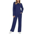 thumbnail image 1 of Women's 2 Piece Outfit Set, Long Sleeve Crewneck Top with Elastic Waist Wide Leg Pants, 2025 Fall New Casual Loungewear Set, Comfortable Relaxed Fit Matching Separates for Home and Travel Blue XXL, 1 of 8