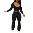 thumbnail image 1 of Women's 2 Piece Outfit Set - Solid Color Long Sleeve Crew Neck Top and Skinny Pants Casual and Sexy Matching Set, 1 of 6
