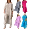 thumbnail image 1 of Women's 2 Piece Outfit Sets Casual 3/4 Sleeve T-Shirts Irregular Hem Wide Leg Pants Lounge Suits, 1 of 5
