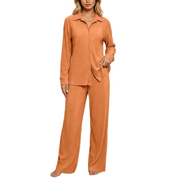 Women's 2 Piece Outfit Sets Casual Lounge Set Button Long Sleeve Shirts and Long Pants Loungewear Set Pajama Set