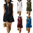 thumbnail image 1 of Women's 2 Piece Outfit Sleeveless Button Down Vest Top and High Waist Shorts Set, Textured Wrinkle Fabric Casual Matching Set, Loose Fit Summer Lounge Wear Black L, 1 of 6