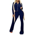 thumbnail image 1 of Women's 2 Piece Outfit Velour Zip Up Crop Jacket and Bell Bottoms Long Pants with Pockets Velvet Tracksuit Set, 1 of 5