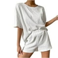 thumbnail image 1 of Women's 2 Piece Outfits 2025 Short Sleeve Crewneck Pullover And Loose Shorts Pajama Sets Tracksuit Lounge Matching Sets, 1 of 6