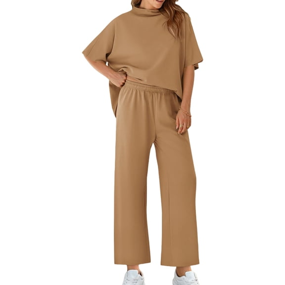Women 2 Piece Outfits 3/4 Batwing Sleeve Pullover Tops and Wide Leg Pants Casual Lounge Set