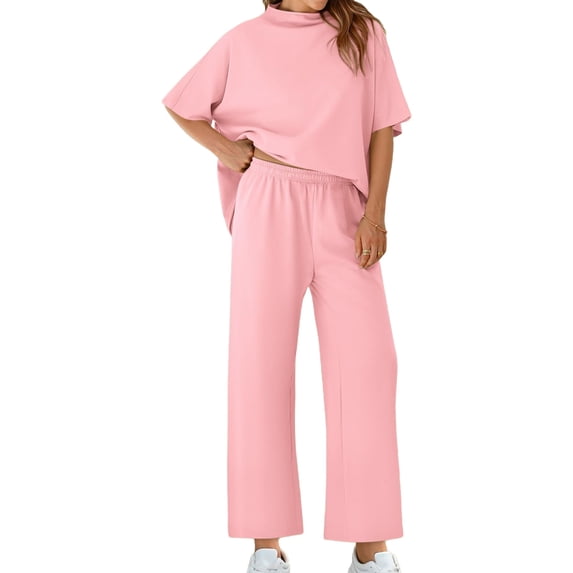 Women 2 Piece Outfits 3/4 Batwing Sleeve Pullover Tops and Wide Leg Pants Casual Lounge Set