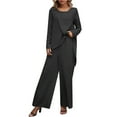 thumbnail image 1 of Women's 2 Piece Outfits - Asymmetrical Hem Long Sleeve Tops & Wide Leg Pants - Loose Solid Set for Fall Winter - Comfortable Trendy Style, 1 of 5