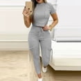 thumbnail image 1 of Women’s 2 Piece Outfits Bodycon Tracksuit Sports Suit Short Sleeve Crop Top With Skinny Long Pants Loungewear Workout Sets Wedding Pant Suits for Bride Pant Suits for Women Dressy Wedding Guest Long, 1 of 4
